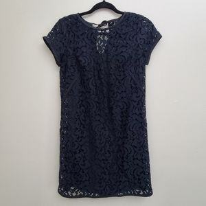 LOFT Womens Black Lace Shift Dress Keyhole Tie Back Size 2P